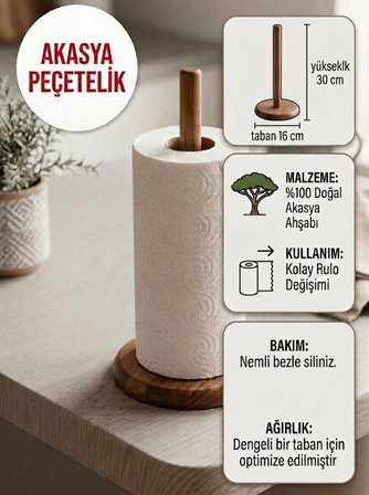 Şen Mobilya Akasya Dik Kağıt Peçetelik | Doğal ve Şık Tezgah Üstü Dik Peçetelik