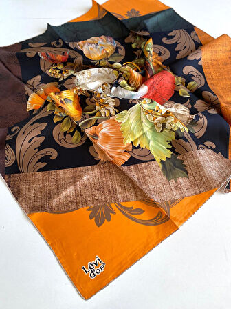 Levidor Tivil İpek Eşarp 48921 Siyah Karışık Desen