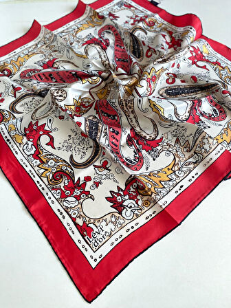 Levidor Tivil Saf İpek Eşarp 49235 Kırmızı Karışık Desen