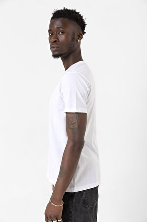 Beyaz Erkek Basic Bisikletyaka Tshirt