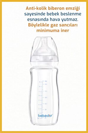 Isıya Dayanıklı Cam Biberon 240 Ml Beyaz