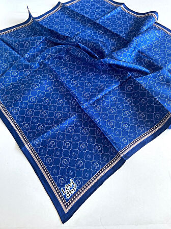 Levidor Tivil Saf İpek Eşarp 49246 Koyu Mavi Karışık Desen