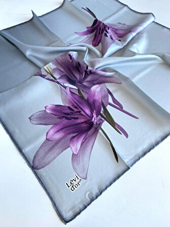 Levidor Tivil İpek Eşarp 47084 Gri Karışık Desen