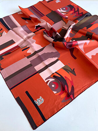 Levidor Tivil İpek Eşarp 47081 Turuncu Karışık Desen