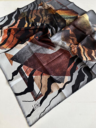  Levidor Tivil İpek Eşarp 43978 Gri Karışık Desen