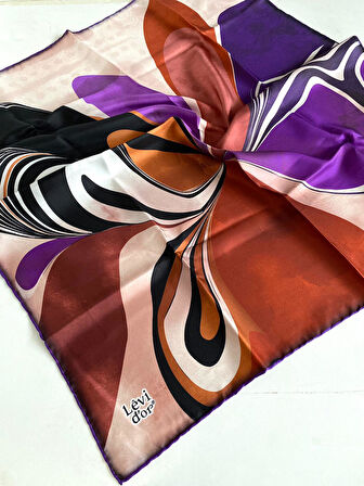 Levidor Tivil İpek Eşarp 43980 Turuncu Karışık Desen