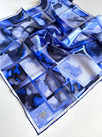 Levidor Tivil Saf İpek Eşarp 49415 Mavi Karışık Desen