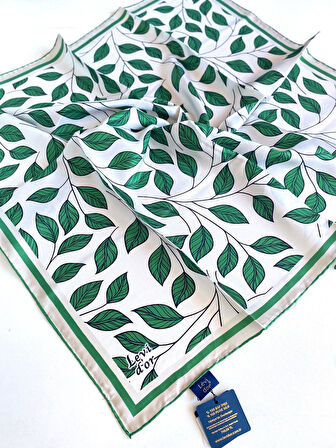 Levidor Tivil Saf İpek Eşarp 49207 Yeşil - Krem Karışık Desen