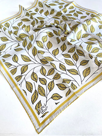 Levidor Tivil Saf İpek Eşarp 49209 Sarı - Beyaz Karışık Desen