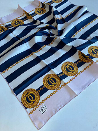 Levidor Tivil İpek Eşarp 40009 Lacivert Karışık Desen