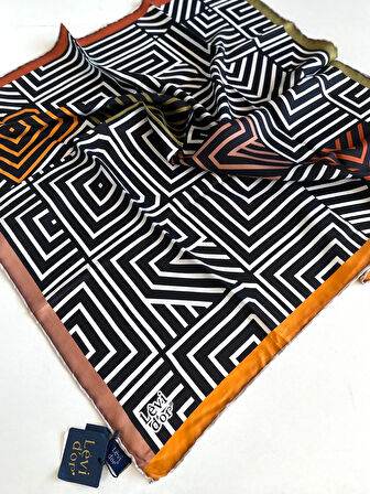 Levidor Tivil Saf İpek Eşarp 49387 Siyah Karışık Desen