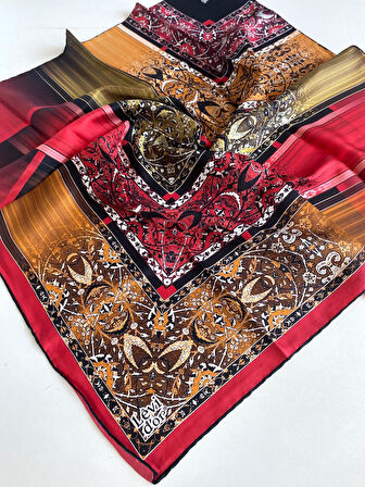 Levidor Tivil Saf İpek Eşarp 49234 Kırmızı Karışık Desen