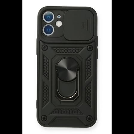 Apple iPhone 12 Mini Kılıf Pars Lens Yüzüklü Silikon - Siyah
