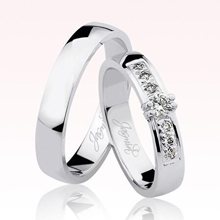 Beyaz Taşlı Altın Alyans 0102-2