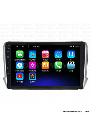 PEUGEOT 208 ANDROİD 12 MULTİMEDYA CARPLAY 2GB RAM+32GB HDD NAVİGASYON EKRAN