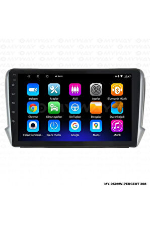 PEUGEOT 208 ANDROİD 12 MULTİMEDYA CARPLAY 2GB RAM+32GB HDD NAVİGASYON EKRAN