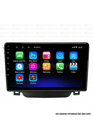 HYUNDAİ İ30 ANDROİD 12 MULTİMEDYA CARPLAY 2GB RAM+32GB HDD 2011-2017 NAVİGASYON EKRAN
