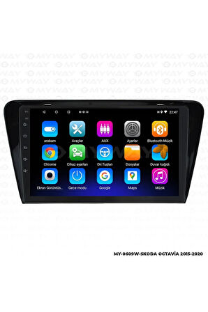 SKODA OCTAVİA ANDROİD 12 MULTİMEDYA CARPLAY 2GB RAM+32GB HDD 2015-2020 NAVİGASYON EKRAN