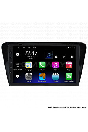 SKODA OCTAVİA ANDROİD 12 MULTİMEDYA CARPLAY 2GB RAM+32GB HDD 2015-2020 NAVİGASYON EKRAN