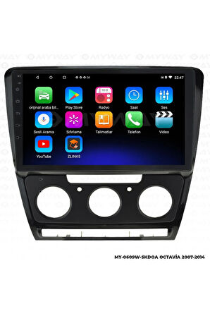 SKODA OCTAVİA ANDROİD 12 MULTİMEDYA CARPLAY 2GB RAM+32GB HDD 2007-2014 NAVİGASYON EKRAN