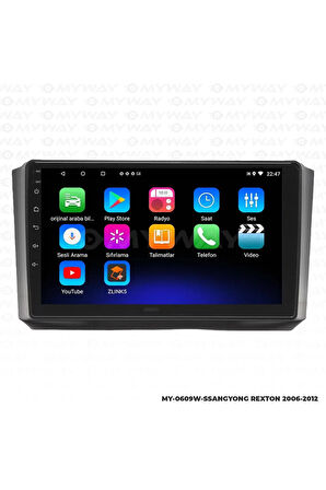 SSANGYONG REXTON ANDROİD 12 MULTİMEDYA CARPLAY 2GB RAM+32GB HDD 2006-2012 NAVİGASYON EKRAN