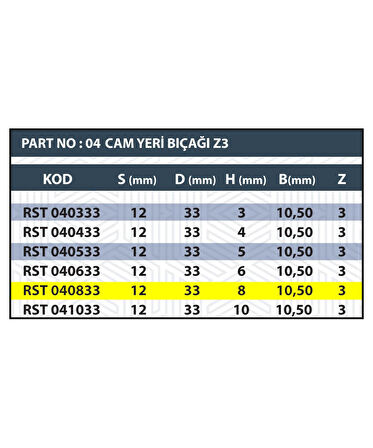 8MM CAM YERİ BIÇAĞI Z3 (3 AĞIZLI)