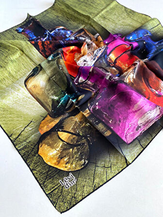 Levidor Tivil Saf İpek Eşarp 49397 Yeşil Karışık Desen