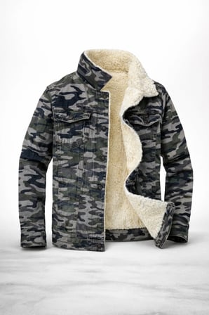 Lion R İçi kürklü kamuflaj desenli denim kumaş kot ceket Koyu Kamufulaj / 16 YAŞ