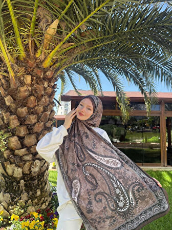 Kamer Scarf Modal Soft Serisi Etnik Desen Şal Kahvrengi