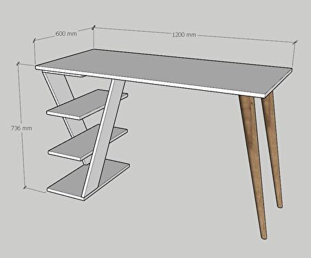 Emkawood Cross Masif Ayaklı Raflı Beyaz Masa
