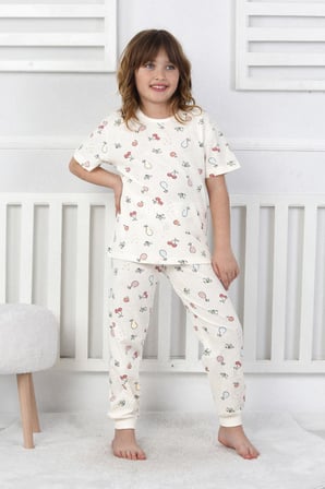 Kısa Kollu Meyve Desenli Kız Çocuk Pijama Takımı  