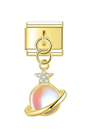 Satürn ve Aytaşı Gold Çelik İtalyan Charm