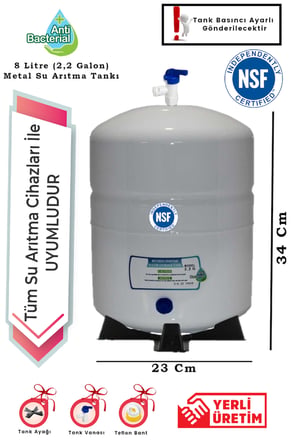 İhlas,Philips,Bosch Su Arıtma Cihazı Uyumlu 2,2(8 Litre) Metal Tank NSF'li
