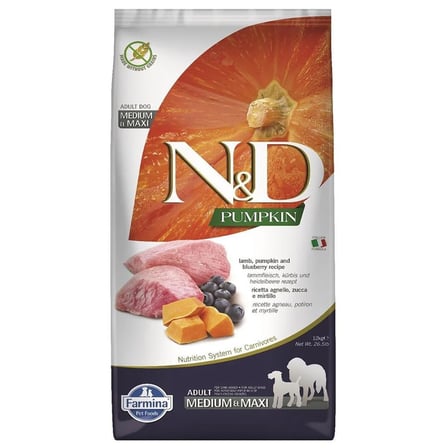 N&D Pumpkin Tahılsız Medium Maxi Adult 12 kg Balkabaklı Kuzulu ve Yaban Mersinli Köpek Maması