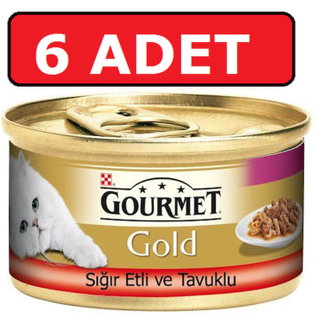 Purina Gourmet Gold Sığır Etli ve Tavuklu Kedi Konservesi 6 Adet 85 gr Parça Etli Yaş Mama