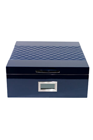 Parmida Siyah Deri Şeritli Çekmeceli Sedir Humidor Puro Kutusu