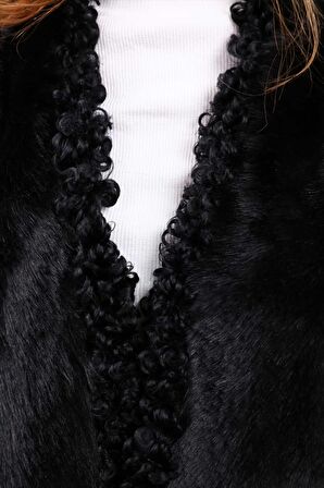 Siyah Kadın Angora Deri Yelek