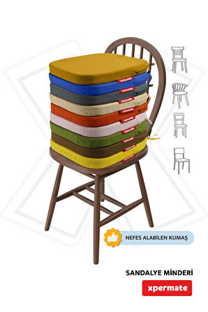 XPERMATE StandartFit Oval Sandalye Minderi Fermuarlı Yıkanabilir Kılıf Bağcıklı Su ve Yağ İtici 42x42x5 Hardal