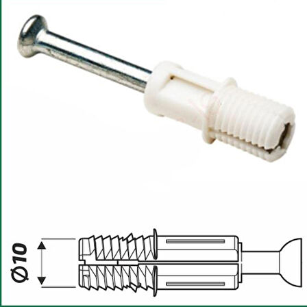 Aletçantam Minifix Mili Kendinden Dübelli Mobilya Dolap Bağlantı Vidası 10mm - 10 Adet