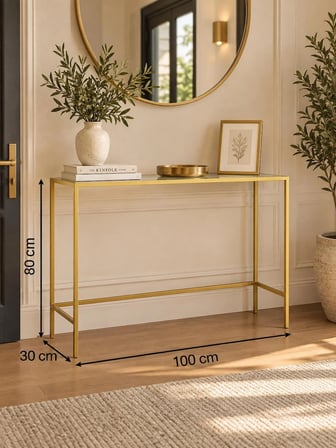 Gold Metal Şeffaf Camlı Modern Dresuar 100cm