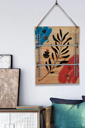 3'lü Şık Modern Boho Ahşap Tablo Modeli, Ev, Oturma Odası, Salon, Ofis Duvar Dekorasyonu