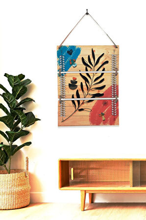 3'lü Şık Modern Boho Ahşap Tablo Modeli, Ev, Oturma Odası, Salon, Ofis Duvar Dekorasyonu