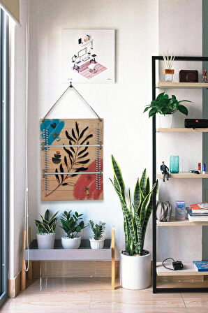 3'lü Şık Modern Boho Ahşap Tablo Modeli, Ev, Oturma Odası, Salon, Ofis Duvar Dekorasyonu
