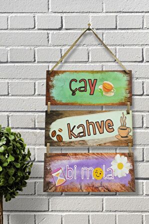 Çay Kahve Mola 3'lü Mdf Tablo Seti