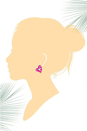 Muffyclay Özel Tasarım, El Yapımı Polimer Kil Pembe Kalp Üzeri Çiçek Motifli Küpe