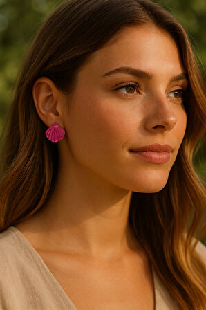 Muffyclay Özel Tasarım, El Yapımı Polimer Kil Simli Pembe Istiridye Küpe