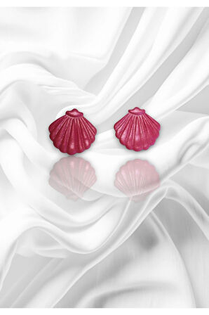 Muffyclay Özel Tasarım, El Yapımı Polimer Kil Simli Pembe Istiridye Küpe