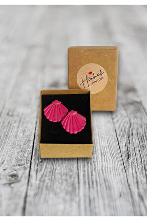 Muffyclay Özel Tasarım, El Yapımı Polimer Kil Simli Pembe Istiridye Küpe