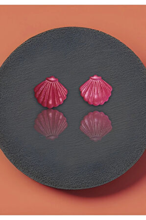 Muffyclay Özel Tasarım, El Yapımı Polimer Kil Simli Pembe Istiridye Küpe