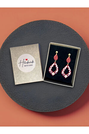 Muffyclay Özel Tasarım, El Yapımı Polimer Kil Bordo Çiçek Motifli Küpe